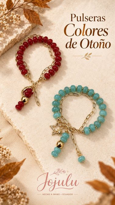Pulsera Colores de Otoño Rojo y turquesa