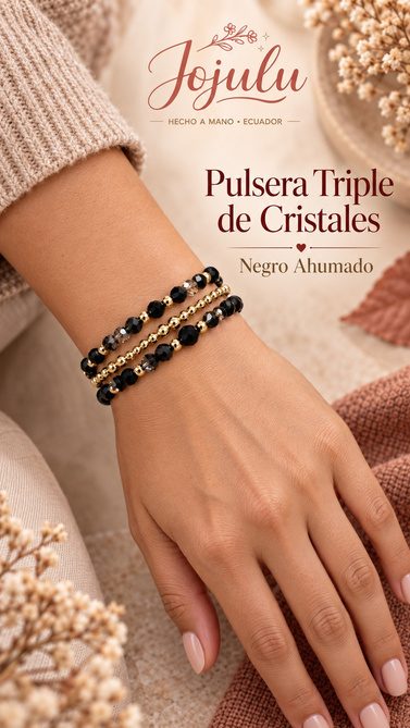 Pulsera Triple de Cristales Negro ahumado