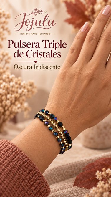 Pulsera Triple de Cristales Oscura iridiscente