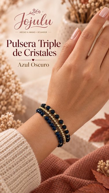 Pulsera Triple de Cristales Azul oscuro