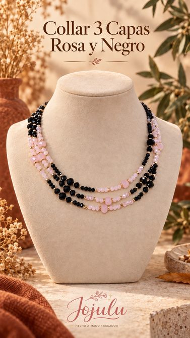 Collar 3 Capas Rosa y Negro